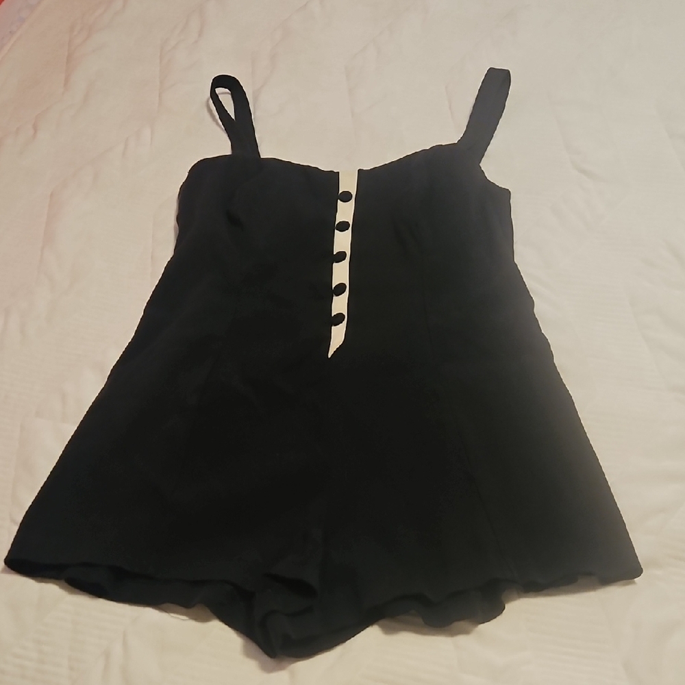 Black Sleeveless Button-Front Romper
